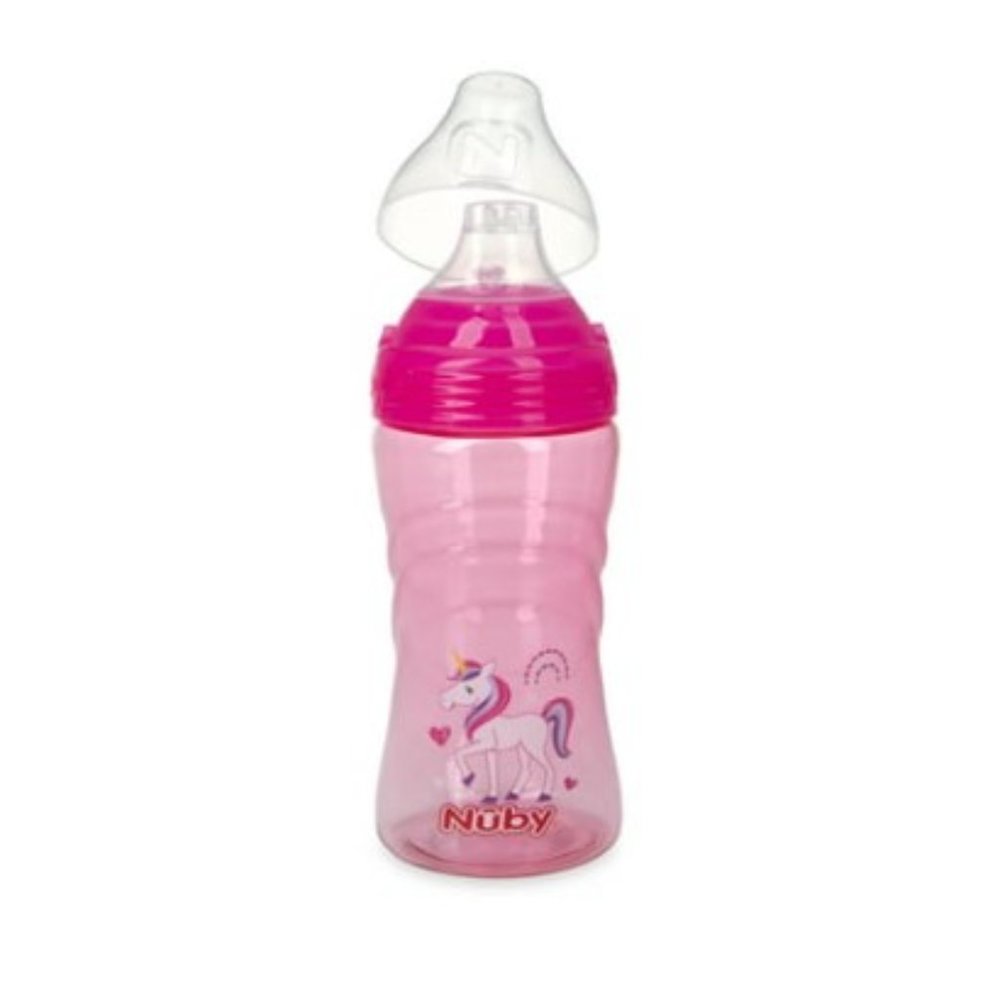 Nuby Thirsty Kids 12oz Sip It Soft Spout Cup Pink with Unicorn NEW